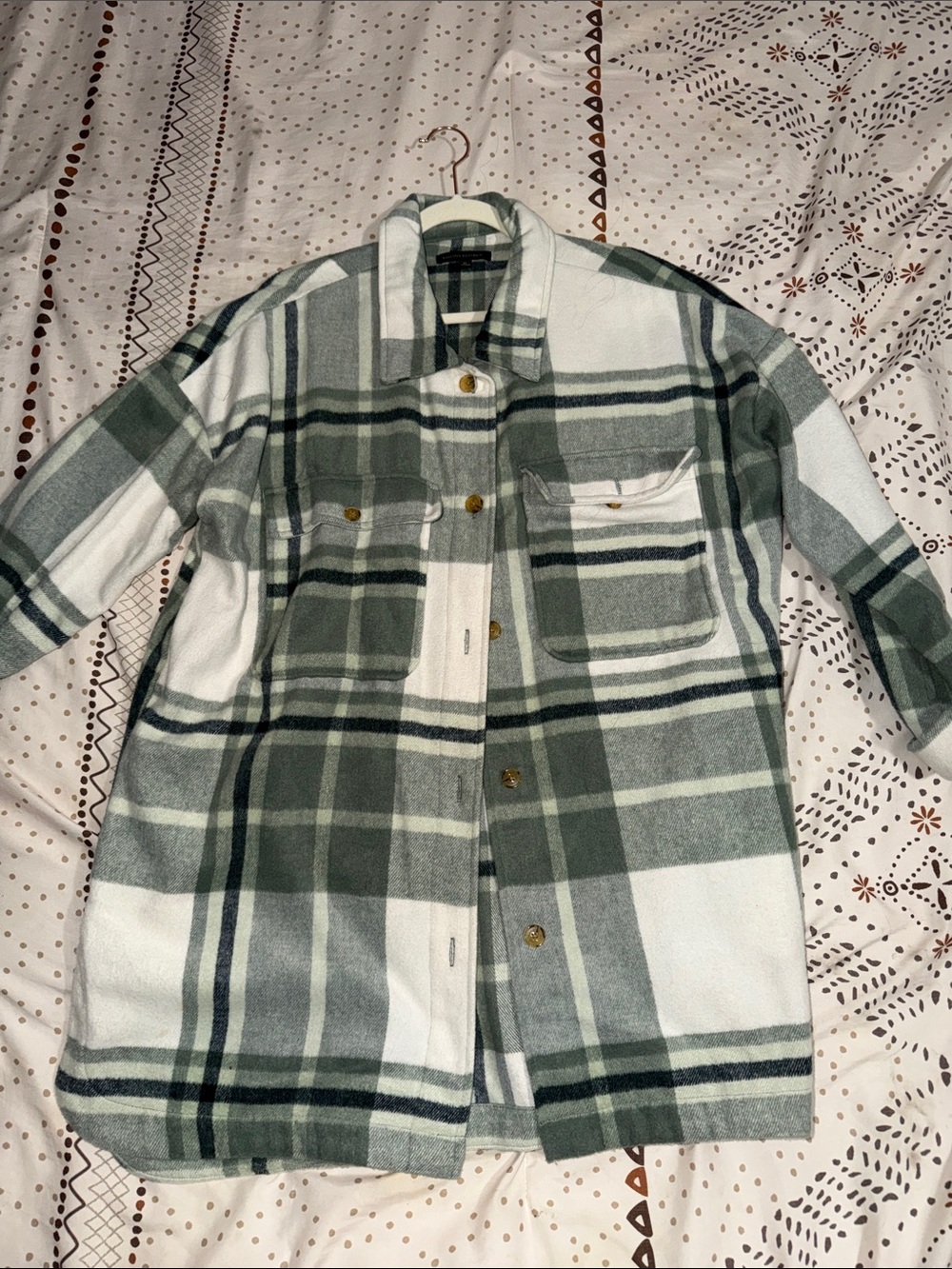 Banana Republic Mint Green and White Plaid Shacket